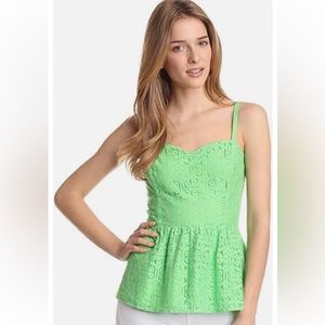 Lilly Pulitzer Gardenia Floral Lace Peplum Blouse in Green